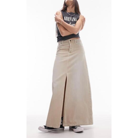 New TOPSHOP Womens Size 6 Beige Denim Low Slung Maxi Skirt - Picture 11 of 12
